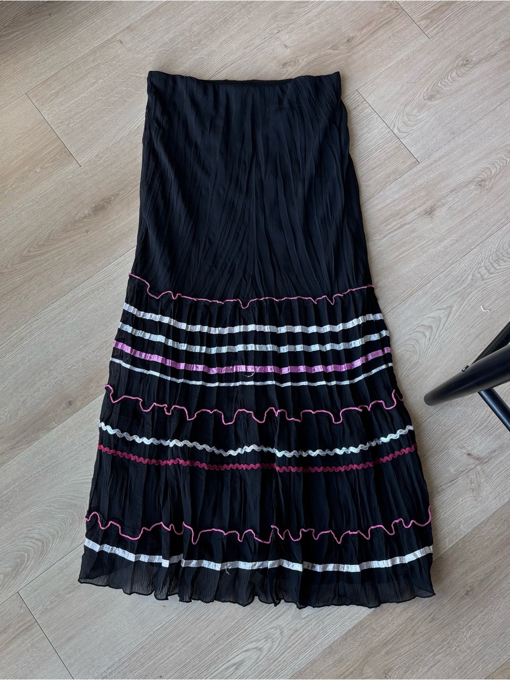 black y2k maxi skirt with pink and white stripes (brand First Option)